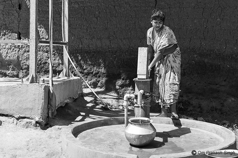 The handpump at the siingle village scheme (SVS) shown above, producing scanty water under Jal Jeevan Mission in Khunti district, Jharkhand, India
